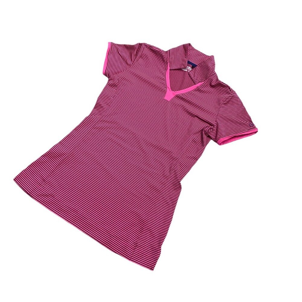 Pink Nike Golf Performance Dri Fit Striped Collared Short Sleeve Shirt Size S
